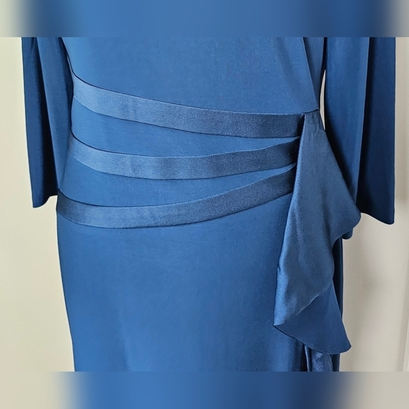 NWOT Chaps Satin Ruffle Sheath Dress | DARK Teal | MEDIUM - Picture 2 of 6